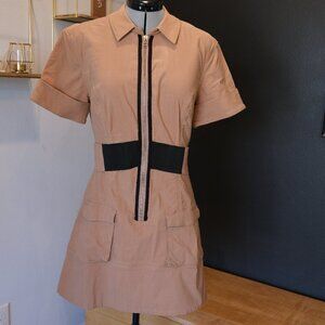 Maeve Tan and black short shirtdress with elastic waist - Medium